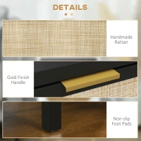 HOMCOM Boho Nightstand, Bedside Table with Rattan Drawer and Open Shelf, Side End Table for Bedroom, Living Room, Black(m-6)