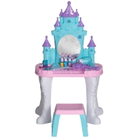 Qaba Kids Vanity Set with Mirror and Stool, Light, Music, Castle Design Makeup Table for Girls 3-6 Years, Multicolor