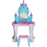 Qaba Kids Vanity Set with Mirror and Stool, Light, Music, Castle Design Makeup Table for Girls 3-6 Years, Multicolor(m-1)