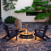 Outsunny Adirondack Chair with Cup Holder, All Weather Patio Chair HDPE Lounger, Fire Pit Seating High Back and Wide Seat for Outdoor, Backyard, Garden, Deck, Lawn, Black(m-7)