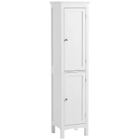 kleankin Tall Bathroom Cabinet, Freestanding Storage Organizer with Adjustable Shelves and Cupboards, 15" x 13" x 63", White(m-11)