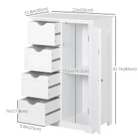 kleankin Bathroom Storage Cabinet, Floor Cabinet with Adjustable Shelf and 4 Drawers, Side Cabinet for Washroom, White(m-3)