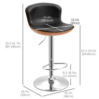HOMCOM 2 Piece Modern Barstools with Backrest Counter Chairs with Footrest Swivel Black(m-3)