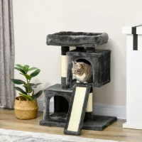 PawHut Plush Cat Tree Tower w/ Sisal Scratching Post Board Perch Condo Dark Grey(m-1)