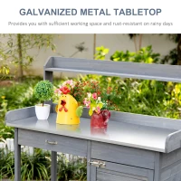 Outsunny Outdoor Potting Bench Table, Garden Work Station with Storage Cabinet, Open Shelf and Steel Tabletop, Gray(m-4)