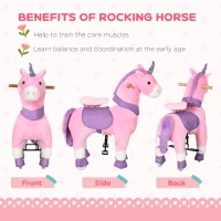 Qaba Ride On Real Walking Unicorn with Sparkly Horn, Soft Plush Ride On Rocking Horse Bearing 176lbs, Imaginative Interactive Toy for Kids, Unicorn Gifts(m-6)