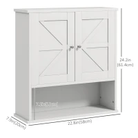 kleankin Farmhouse Bathroom Medicine Cabinet, Wall Cabinet with Barn Doors, and Adjustable Shelf for Laundry Room, White(m-3)