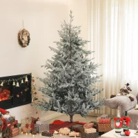 HOMCOM 6 Foot Artificial Nordic Pine Christmas Tree with Snow, Easy Assembly, Hinged Xmas Tree for Home Office Holiday(m-2)
