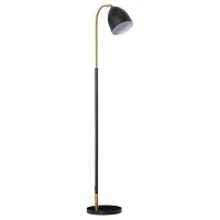 HOMCOM Arc Floor Lamp, Standing Reading Light, with Adjustable Lampshade, and Round Base for Living Room, Office, or Bedroom, Black/ Gold(m-1)