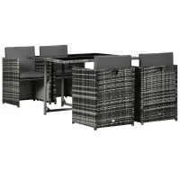 Outsunny 5 Pieces Wicker Patio Dining Set Outdoor Furniture Set with Removable Cushions, Glass Top Dining Table, PE Rattan Conversation Set for Garden Poolside Backyard, Grey(m-11)