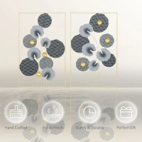 HOMCOM 3D Metal Wall Art Set of 2 Modern Lotus Leaves Hanging Wall Sculpture Home Decor for Living Room Bedroom Kitchen 20"x32"x2, Gray and Gold(m-6)