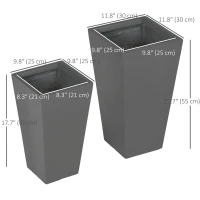 Outsunny Set of 2 Tall Planters with Drainage Holes, 22" / 18" Outdoor Flower Pots for Patio, Yard, Garden, Grey(m-3)