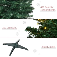 HOMCOM 7' Tall Pre-Lit Slim Noble Fir Artificial Pencil Christmas Tree with 200 Warm White LED Lights and 499 Tips, for Christmas Decoration, Green(m-8)