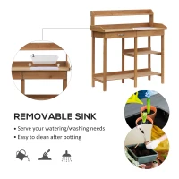 Outsunny 47.75" Potting Bench Table Garden Work Bench Workstation with Drawer, Removable Sink, Storage Shelves and Hooks, Natural(m-4)