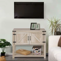 HOMCOM Farmhouse Double Door Coffee Bar Cabinet, Console Table, Sideboard Buffet Cabinet with Bottom Shelf for Entryway, Living Room, Oak(m-10)