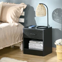 HOMCOM Modern Side Table with Drawer and Storage Shelf, End Table for Living Room, Black Wood Grain(m-10)