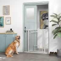 PawHut Dog Gate, Walk Through Pet Gate w/ Small Pet Door, Auto Close, for Doorways, House, Stair, 30"-41" W x 38" H(m-8)