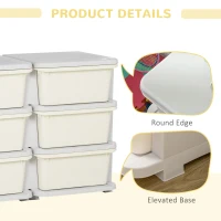 Qaba 3 Tier Kids Storage Unit, 6 Drawer Chest Toy Organizer Plastic Bins for Kids Bedroom Nursery Kindergarten Living Room for Boys Girls Toddlers, Cream White(m-7)