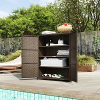 Outsunny Rattan Wicker Outdoor Storage Cabinet with 4 Shelves and 2 Doors for Garden Pool Towel Storage, Coffee(m-9)