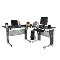 HomCom 65" Modern Corner L-Shaped Glass Top Computer Desk With Keyboard Tray(m-1)
