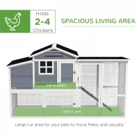 PawHut 76" Wooden Chicken Coop with Outdoor Run, Nesting Box, Removable Tray and Lockable Doors, Grey(m-6)
