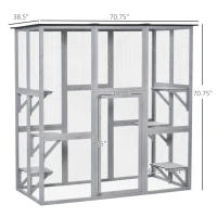 PawHut Large Outdoor Catio Enclosure, Weatherproof Cat House with Asphalt Roof,  Wooden Cat Patio Cage with 6 Balanced Platforms, 71" x 39" x 71", Grey(m-3)