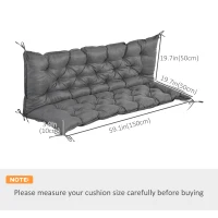 Outsunny Proch Swing Cushion, 59" x 40" x 4" Outdoor Bench Cushion with Backrest, 4" Thick Filling and String Ties, 3 Seater, Dark Grey(m-3)