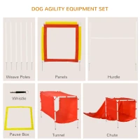PawHut Dog Agility Training Equipment Set with Adjustable Hurdle, Tunnel, Chute, Weave Poles, Pause Box, Panels, Outdoor Obstacle Course Kit with Whistle(m-5)