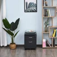 HOMCOM 2 Drawer Filing Cabinet with Lock, Vertical File Cabinet with Wheels, Mobile Office Cabinet for Letter, A4 Size Files, Black(m-8)