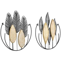 HOMCOM 3D Metal Wall Art Set of 2 Modern Leaves Hanging Wall Sculpture Home Decor for Living Room Bedroom Kitchen 16"x18", Black Yellow(m-11)