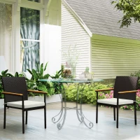 Outsunny Stackable Patio Wicker Dining Chair Set of 2 with Cushions, Backrest, Armrests for Deck, Garden, Cream White(m-10)