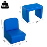 Qaba Kids Sofa, 2-in-1 Multi-Functional Toddler Table and Chair, Children Armchair Sturdy Couch for 3-9 Years Old, Blue(m-3)