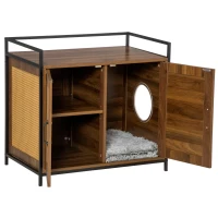 PawHut Shelved Hidden Litter Box Enclosure with Spacious Top and Interior, Large Cat Litter House End Table for Indoor Cats with Hidden Storage Cabinet Space(m-8)