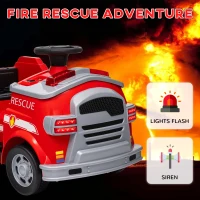 Qaba 12V Ride on Fire Truck with Siren, Flashing Lights Fire Extinguisher, Soft Start, Horn Music, Red(m-4)