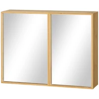 kleankin Planet-Friendly Bamboo Cabinet Bathroom Mirror Storage, Bathroom Wall Cabinet Sink & Over Toilet Storage(m-11)