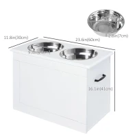 PawHut Large Elevated Pet Feeder with Storage Dog Pet Diner Function 2 Stainless Steel Dog Bowls Elevated Base for Large Dogs and Other Large Pet, White(m-3)
