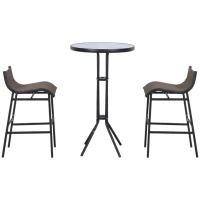 Outsunny 3 Piece Bar Height Outdoor Bistro Set for 2, Round Patio Pub Table 2 Bar Chairs with Comfortable Design & Strong Build, Tan(m-11)