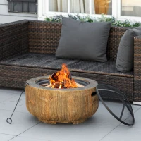 Outsunny Outdoor Fire Pit, 24 Inch Metal Wood Burning Fireplace with Spark Cover, Poker, Woodgrain Design for Patio, Picnic, Backyard, Light Brown(m-10)