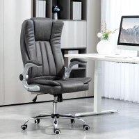 HOMCOM Microfiber Executive Office Chair, Desk Chair with Padded Flip-up Arms, Adjustable Height and Tilt Function, Gray(m-10)