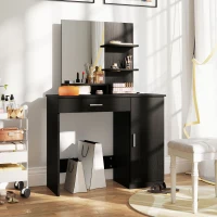 HOMCOM Vanity Desk with Mirror, Makeup Vanity w/ Drawer, Open Compartment and Shelves, Cabinet, Adjustable Shelves for Bedroom(m-1)