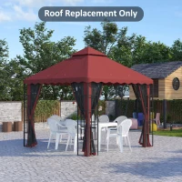 Outsunny 10' x 10' Gazebo Replacement Canopy Cover, 2 Tier Gazebo Roof Replacement TOP ONLY, Burgundy(m-8)