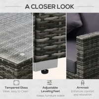 Outsunny 6 Piece Patio Furniture Set Outdoor Wicker Conversation Set All Weather PE Rattan Sectional Sofa Set with Ottoman, Cushions and Tempered Glass Table, Mixed Gray and Gray(m-6)