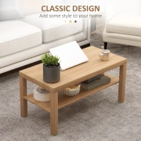 HOMCOM 2 Tier Coffee Table with Storage Shelf, Rectangular Center Table for Living Room, Home Office Furniture Nature Wood(m-4)