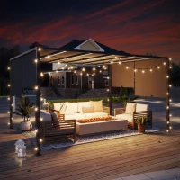 Outsunny 10' x 13' Outdoor Patio Pergola with Sliding Roof, LED Lights, Solar Powered for Garden, Lawn, Backyard, Dark Grey(m-8)