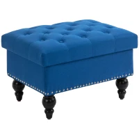 HOMCOM Ottoman with Storage for Living Room, 25" Storage Ottoman with Removable Lid, Button-Tufted Fabric Bench for Footrest and Seat with Wood Legs, Blue(m-11)