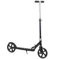 Aosom Kids Foldable Kick Scooter with Adjustable Height, Soft Textured Handles, Wide Deck, Brakes for Ages 7-14, 29.5" H - 39" H, Black(m-1)