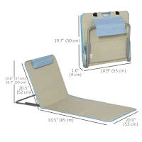 Outsunny Set of 2 Beach Lounge Chair, Folding Ground Beach Mat w/ Adjustable Back, Steel Frame, Head Pillow and Carry Bag, Beige(m-3)