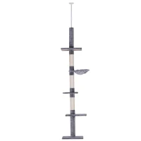 PawHut 102" Adjustable Height Floor to Ceiling Cat Tree, 5 Level Cat Tower with Scratching Posts, Hammock, Gray(m-11)