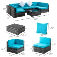 Outsunny 7 Pieces Outdoor Rattan Furniture Set, Patio Wicker Sectional Conversation Sofa Set w/ Cushions & Coffee Table(m-3)