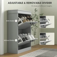 HOMCOM Shoe Storage Cabinet with 2 Flip Drawers and Adjustable Shelves, Narrow Shoe Cabinet for 10 Pairs of Shoes, Grey(m-5)